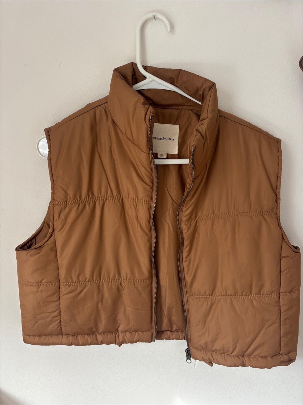 Thread & Supply Cropped Brown Puffer Vest